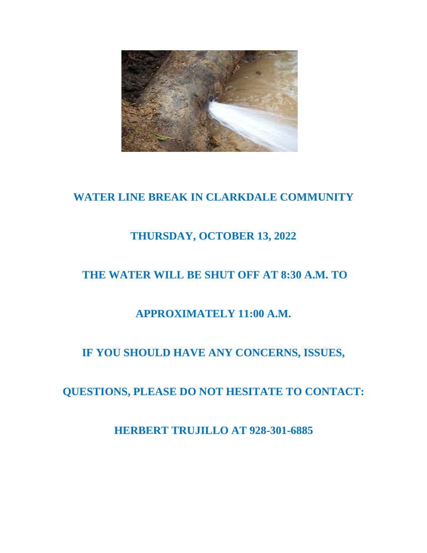 Water Shut Off 10/13 (Clarkdale Community) YavapaiApache Nation