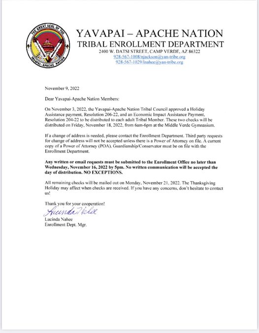 Tribal Council declare a new Tribal holiday to honor the Apache