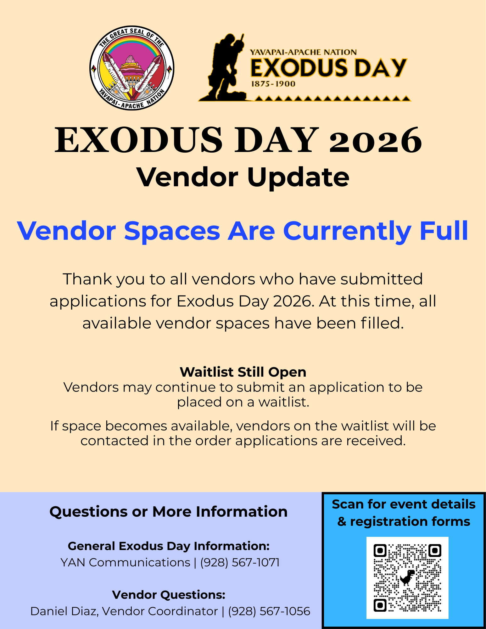 Exodus Day 2026 Vendor Update Flyer – Vendor Spaces Full