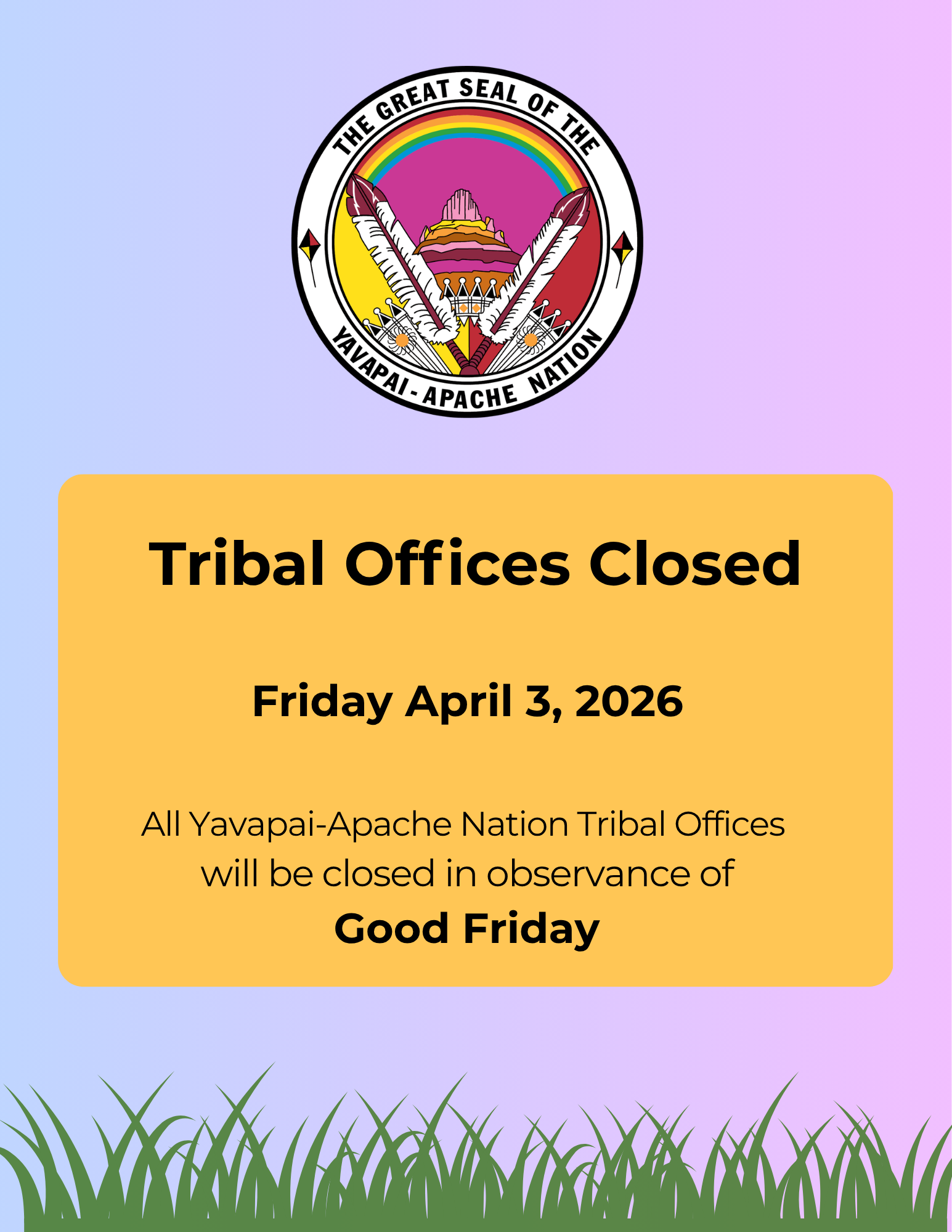Tribal Offices Closed – April 3, 2026 (Good Friday) – Yavapai