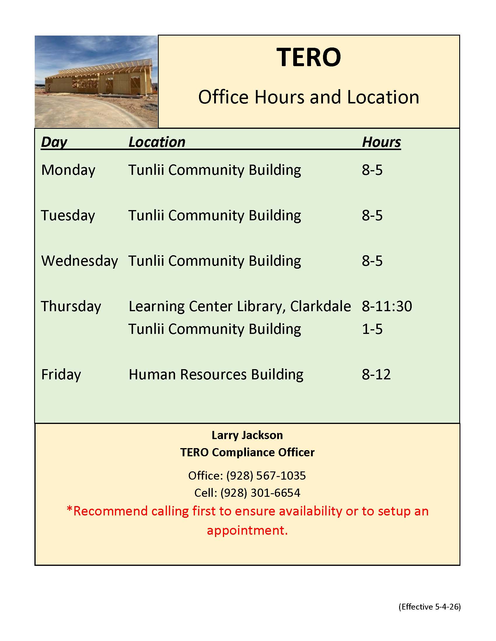 TERO Office Hours and Locations (Effective May 4, 2026) – Yavapai ...